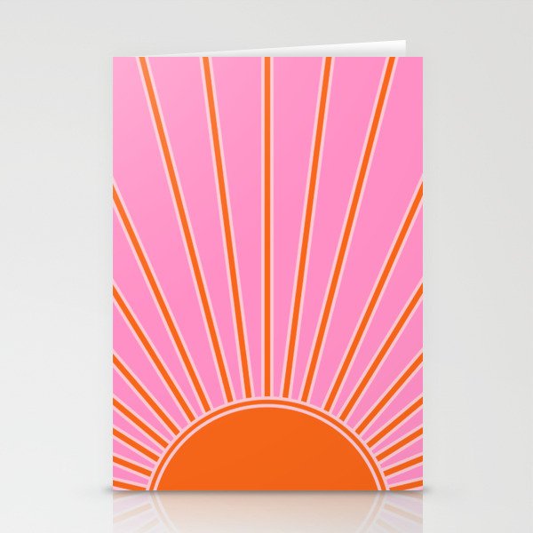 Sun Print Sunrise Pink And Orange Colors Sunshine Retro Sun Wall Art Vintage Boho Abstract Decor Stationery Card Gallery Image 2