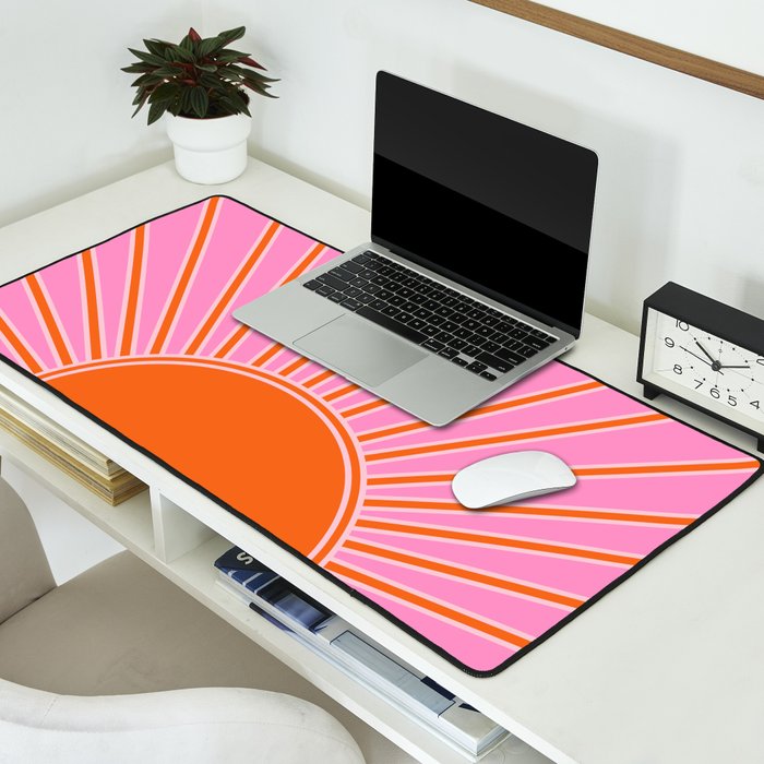 Sun Print Sunrise Pink And Orange Colors Sunshine Retro Sun Wall Art Vintage Boho Abstract Decor Desk Mat Gallery Image 2