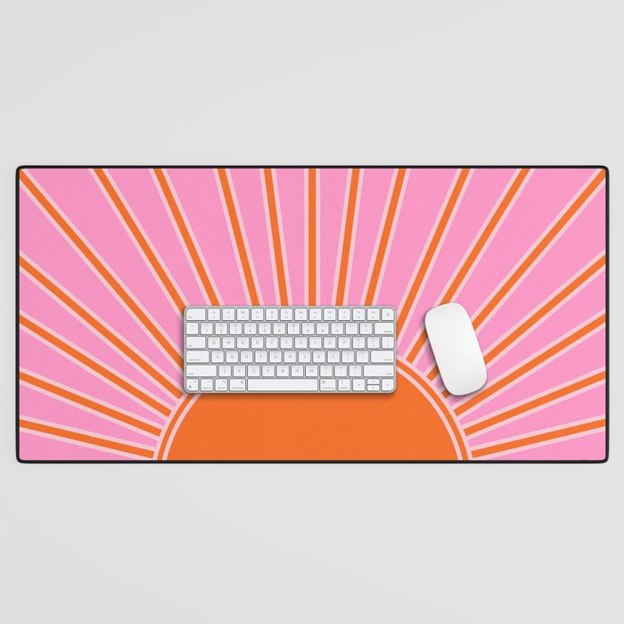 Sun Print Sunrise Pink And Orange Colors Sunshine Retro Sun Wall Art Vintage Boho Abstract Decor Desk Mat Gallery Image 1