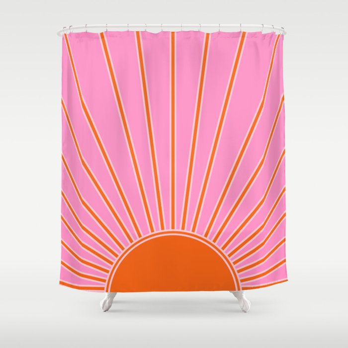 Sun Print Sunrise Pink And Orange Colors Sunshine Retro Sun Wall Art Vintage Boho Abstract Decor Shower Curtain Gallery Image 1