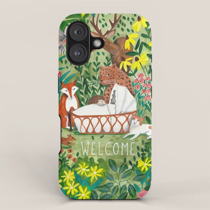 Cute green floral jungle Animals Baby Crib  iPhone Case Gallery Image 1