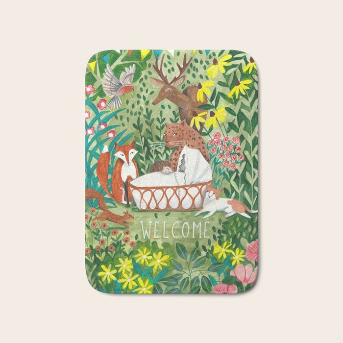 Cute green floral jungle Animals Baby Crib  Bath Mat Gallery Image 1