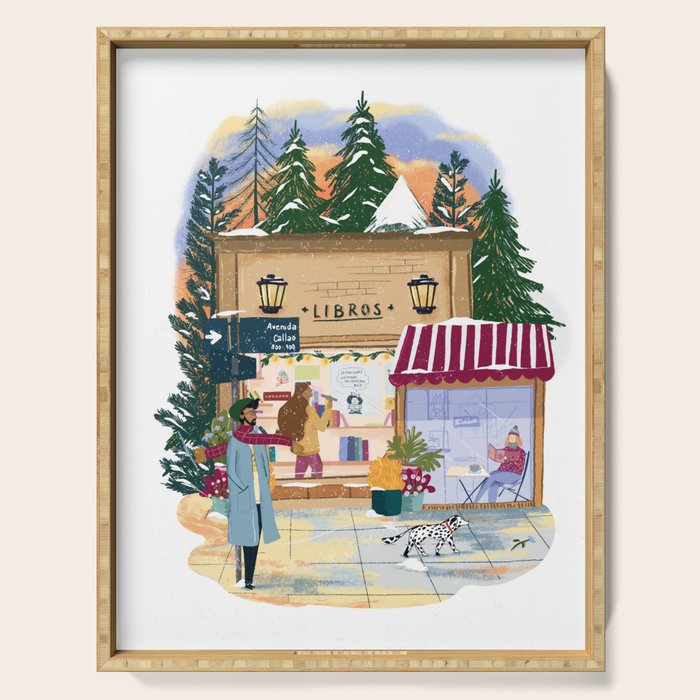 Winter at the bookshop Serving Tray Gallery Image 1