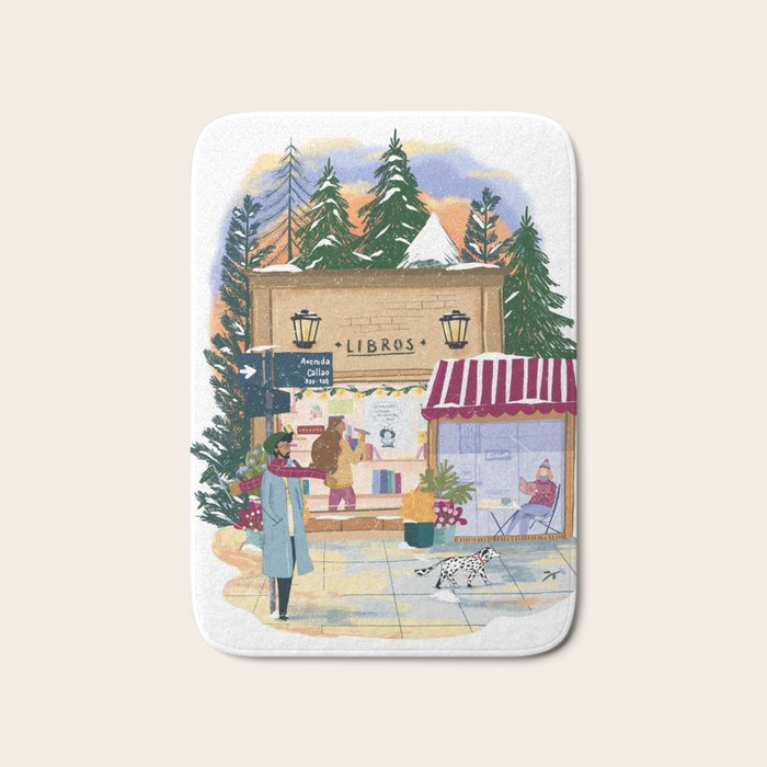 Winter at the bookshop Bath Mat Gallery Image 1