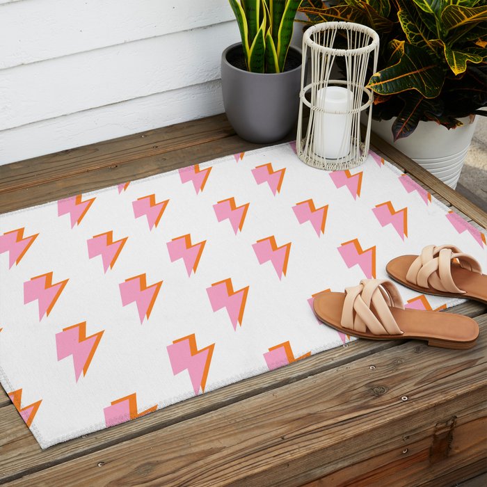 Pink and Orange Lightning Bolts Outdoor Rug Gallery Image 2