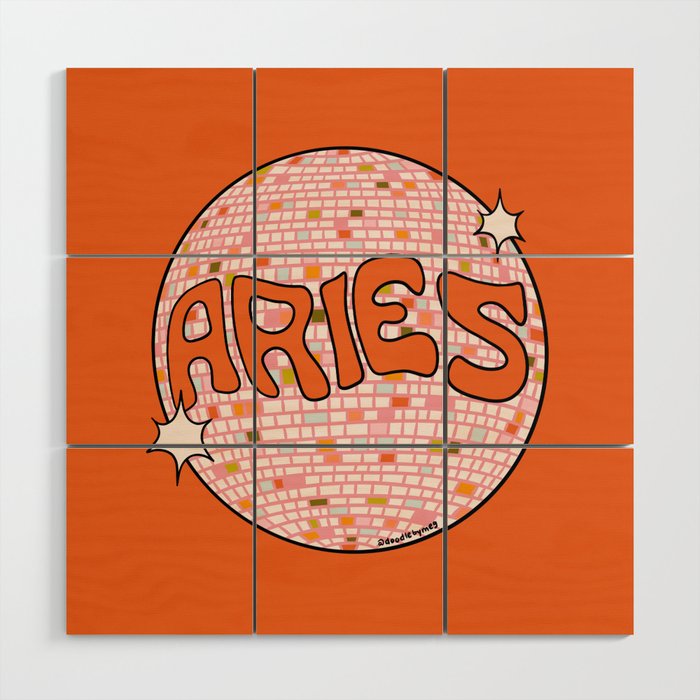 Aries Disco Ball Wood Wall Art Gallery Image 1