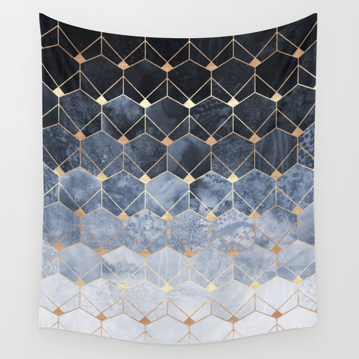 Blue Hexagons And Diamonds Wall Tapestry Gallery Image 4
