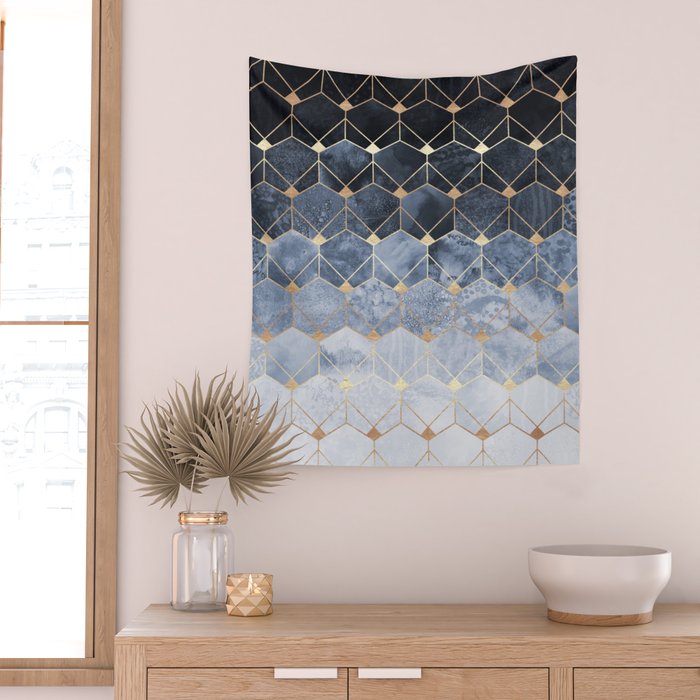 Blue Hexagons And Diamonds Wall Tapestry Gallery Image 2