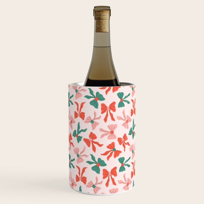 Playful Scattered Coquette Bows Festive Green Red and Pink Wine Chiller Gallery Image 2