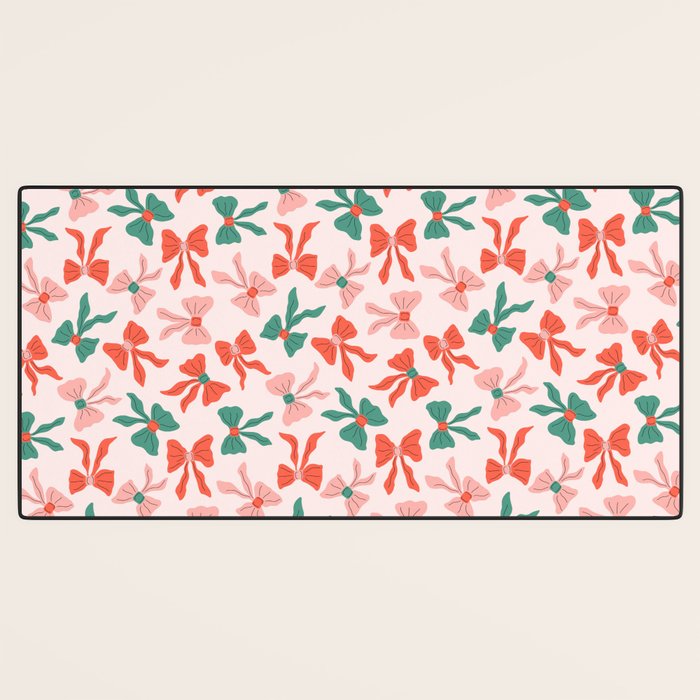 Playful Scattered Coquette Bows Festive Green Red and Pink Desk Mat Gallery Image 3