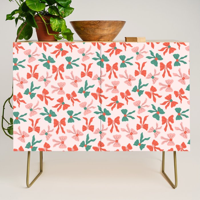 Playful Scattered Coquette Bows Festive Green Red and Pink Credenza Gallery Image 1