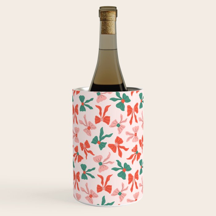 Playful Scattered Coquette Bows Festive Green Red and Pink Wine Chiller Gallery Image 3