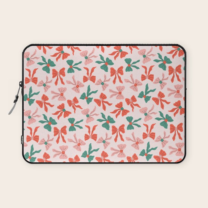 Playful Scattered Coquette Bows Festive Green Red and Pink Laptop Sleeve Gallery Image 1