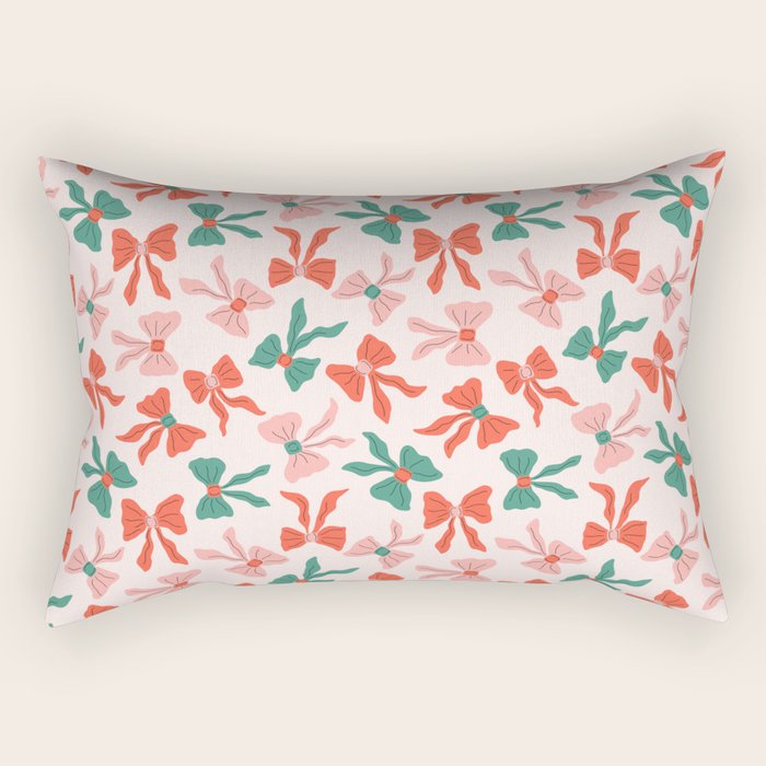 Playful Scattered Coquette Bows Festive Green Red and Pink Rectangular Pillow Gallery Image 2