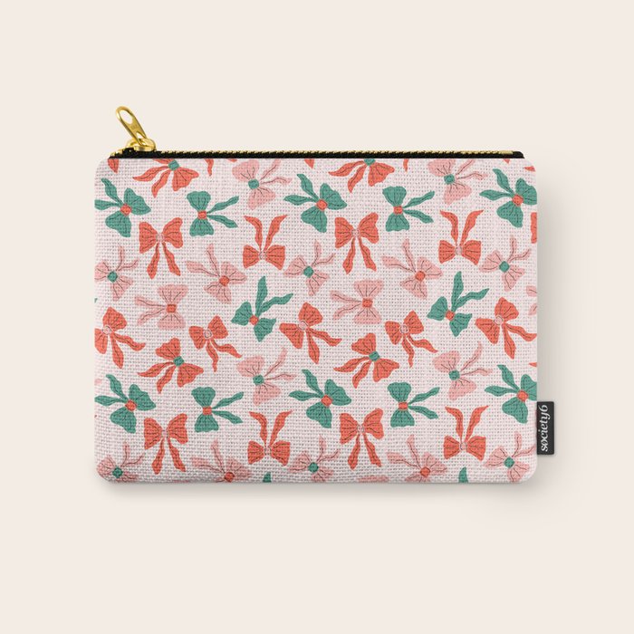 Playful Scattered Coquette Bows Festive Green Red and Pink Carry All Pouch Gallery Image 1