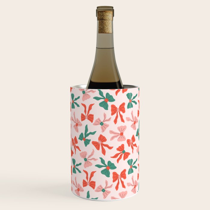 Playful Scattered Coquette Bows Festive Green Red and Pink Wine Chiller Gallery Image 1