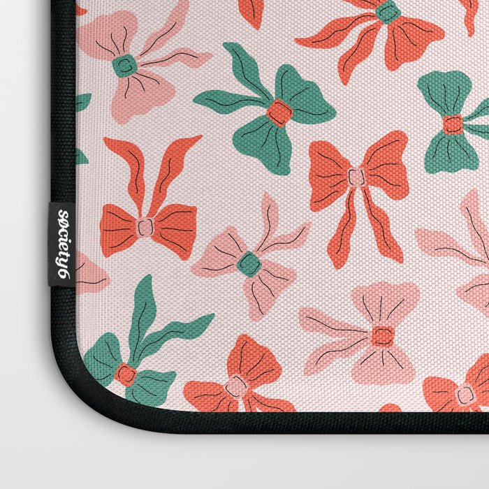 Playful Scattered Coquette Bows Festive Green Red and Pink Laptop Sleeve Gallery Image 3