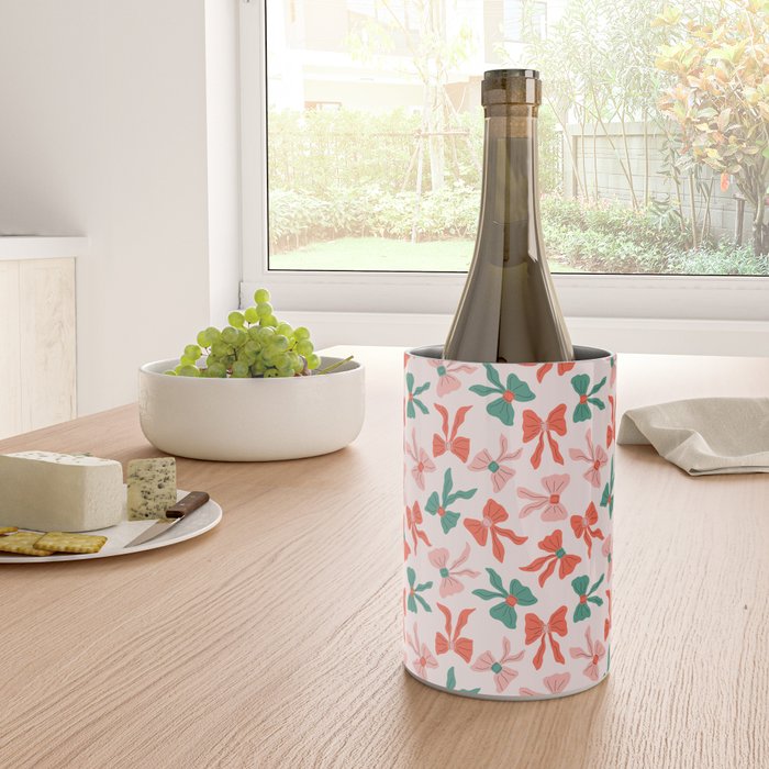 Playful Scattered Coquette Bows Festive Green Red and Pink Wine Chiller Gallery Image 4