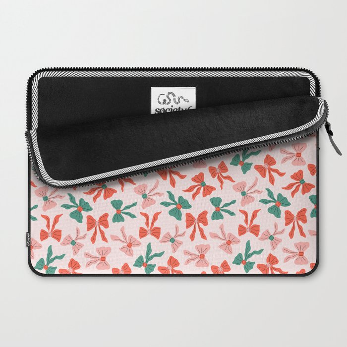 Playful Scattered Coquette Bows Festive Green Red and Pink Laptop Sleeve Gallery Image 2