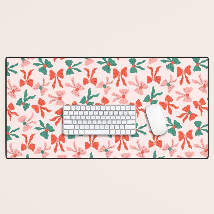 Playful Scattered Coquette Bows Festive Green Red and Pink Desk Mat Gallery Image 1