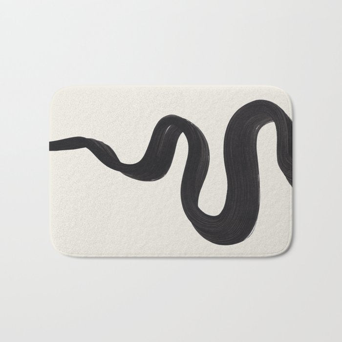 Minimalist Abstract Art Smoke Genie In The Lamp Mythical Magical Ink Art Black & White Bath Mat Gallery Image 1