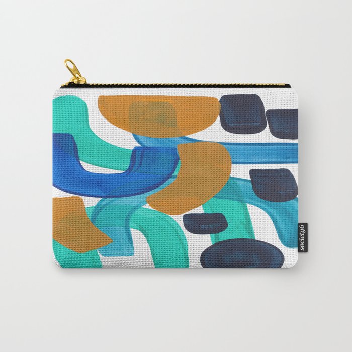 Minimalist Abstract Mid Century Modern Colorful Shapes Marine Green Teal Blue Yellow Pattern Carry All Pouch Gallery Image 1