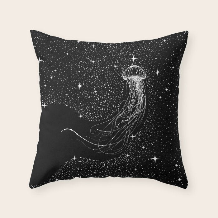 starry jellyfish (Black Version) Throw Pillow Gallery Image 1