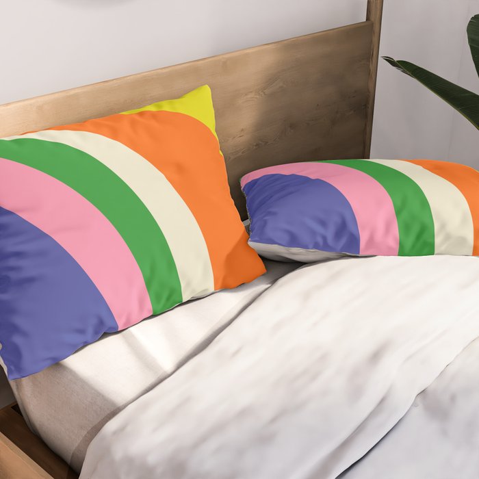 Fun Bold Colorful Retro Curves Abstract Pillow Sham Gallery Image 2