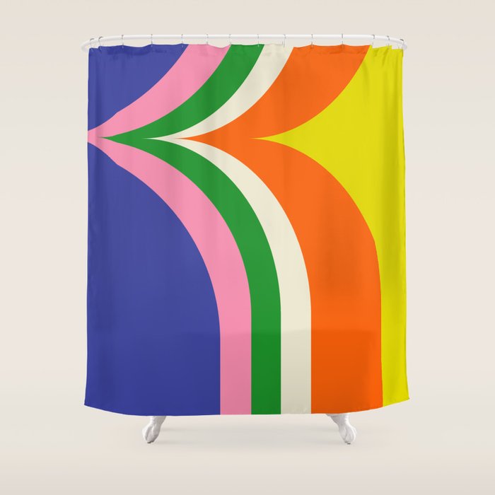 Fun Bold Colorful Retro Curves Abstract Shower Curtain Gallery Image 1