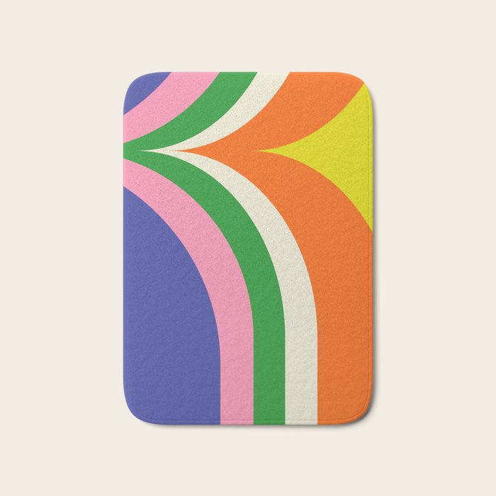 Fun Bold Colorful Retro Curves Abstract Bath Mat Gallery Image 1