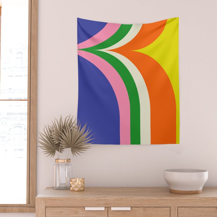 Fun Bold Colorful Retro Curves Abstract Wall Tapestry Gallery Image 2