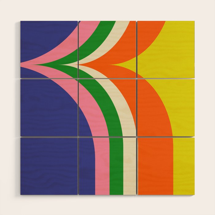 Fun Bold Colorful Retro Curves Abstract Wood Wall Art Gallery Image 1