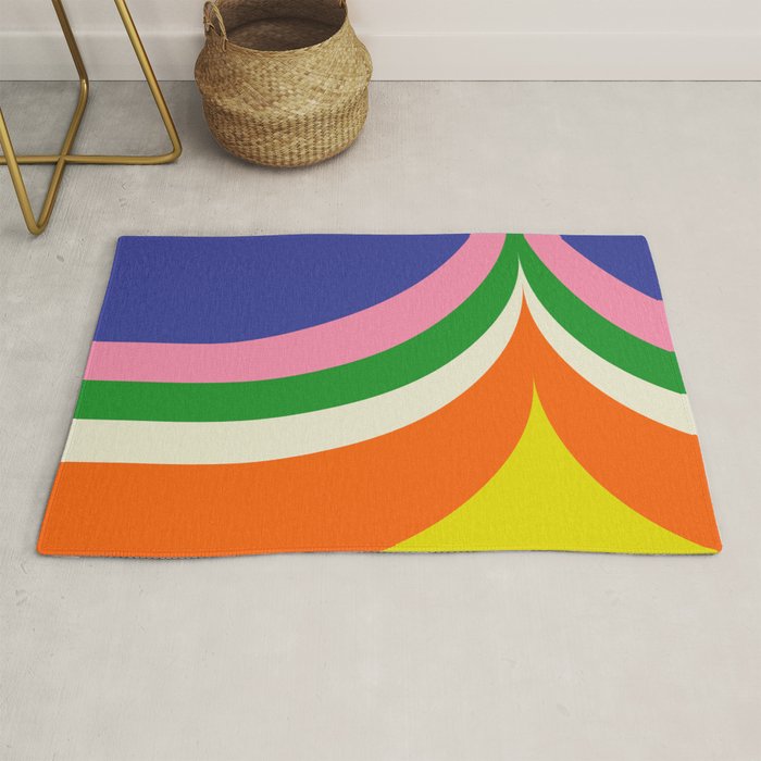 Fun Bold Colorful Retro Curves Abstract Rug Gallery Image 1