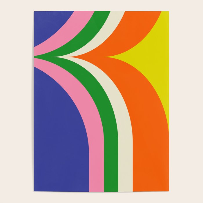 Fun Bold Colorful Retro Curves Abstract Poster Gallery Image 1