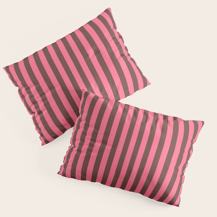 Narrow Stripes Vertical Pattern in Pink and Brown Pillow Sham Gallery Image 1
