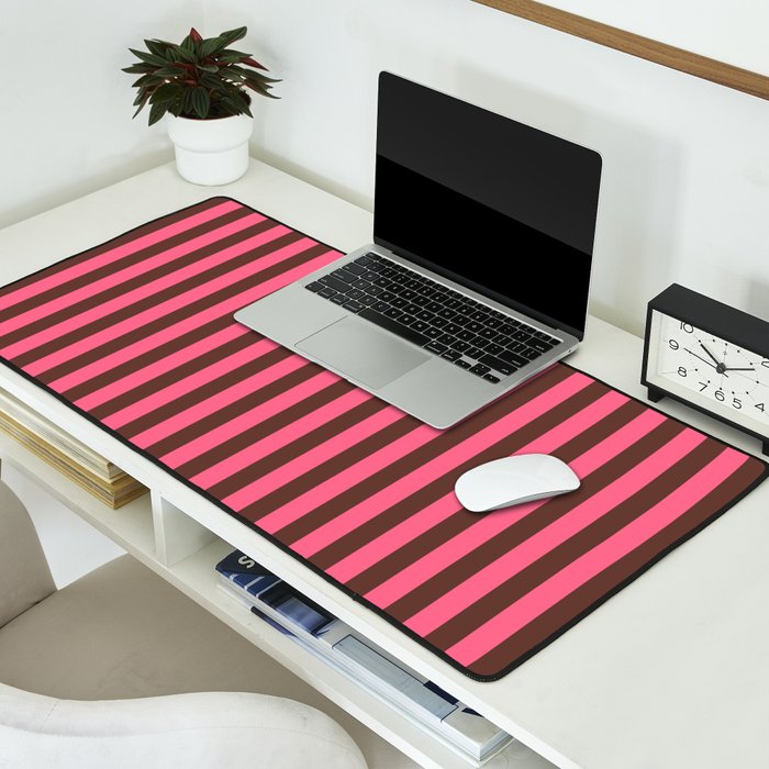 Narrow Stripes Vertical Pattern in Pink and Brown Desk Mat Gallery Image 2