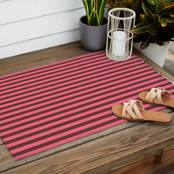 Narrow Stripes Vertical Pattern in Pink and Brown Outdoor Rug Gallery Image 2