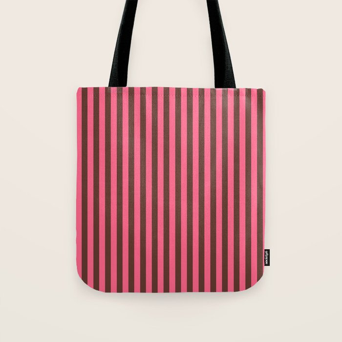 Narrow Stripes Vertical Pattern in Pink and Brown Tote Bag Gallery Image 1
