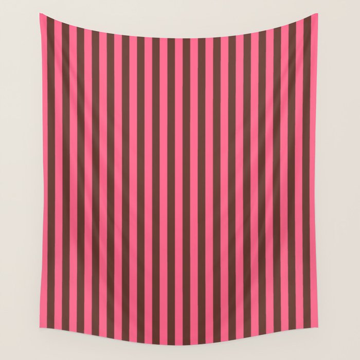 Narrow Stripes Vertical Pattern in Pink and Brown Wall Tapestry Gallery Image 1