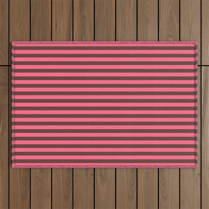 Narrow Stripes Vertical Pattern in Pink and Brown Outdoor Rug Gallery Image 1