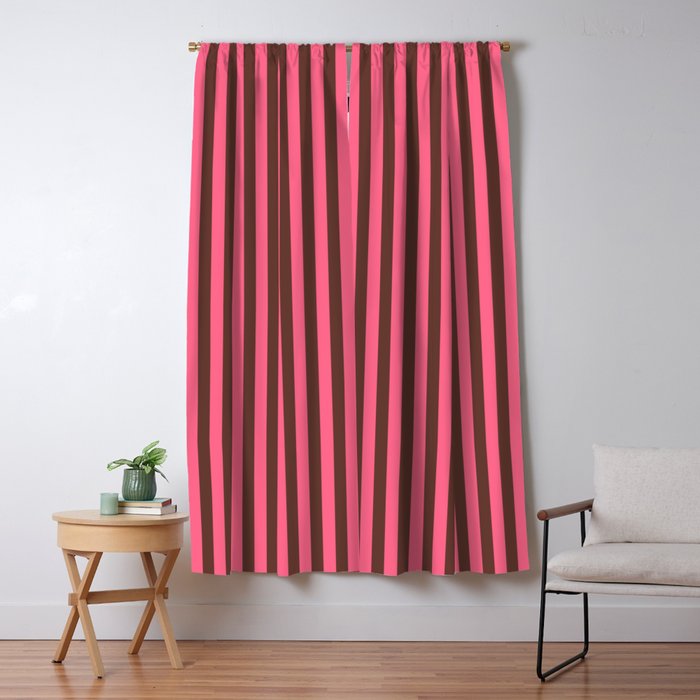 Narrow Stripes Vertical Pattern in Pink and Brown Window Curtain Gallery Image 5