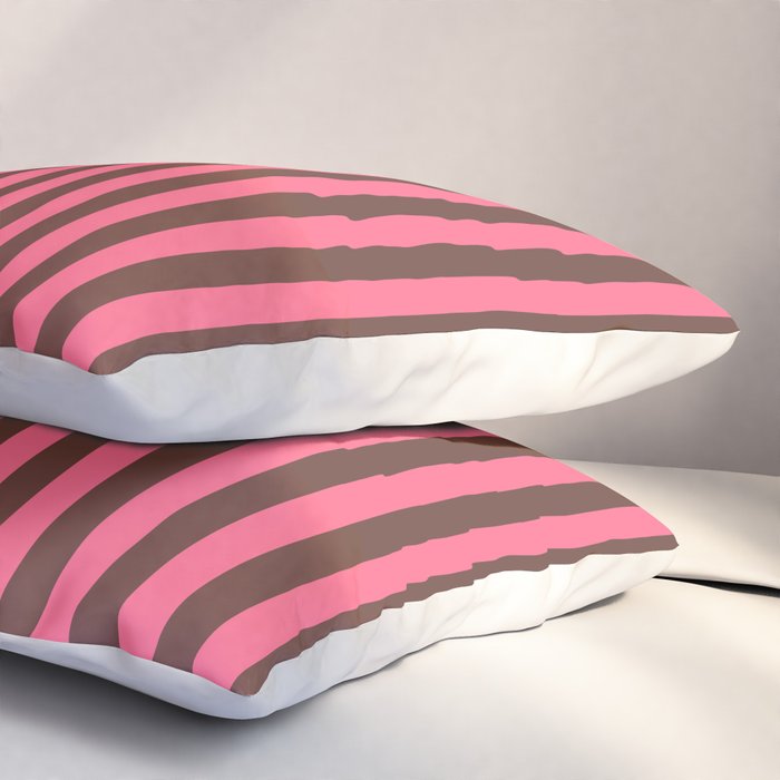 Narrow Stripes Vertical Pattern in Pink and Brown Pillow Sham Gallery Image 3