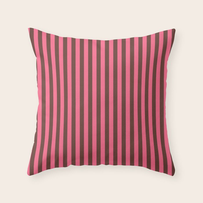 Narrow Stripes Vertical Pattern in Pink and Brown Throw Pillow Gallery Image 6