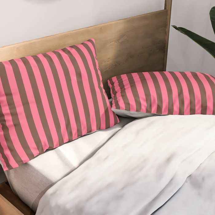 Narrow Stripes Vertical Pattern in Pink and Brown Pillow Sham Gallery Image 2