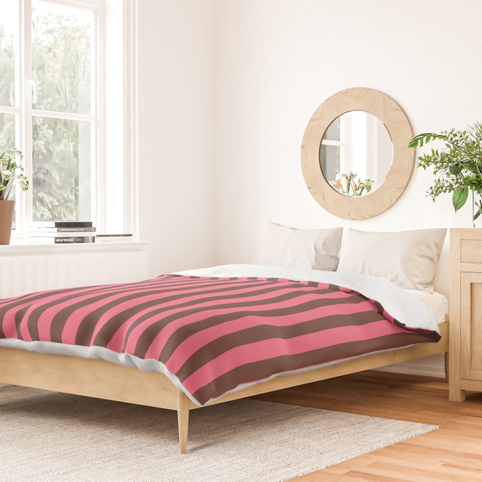 Narrow Stripes Vertical Pattern in Pink and Brown Duvet Cover Gallery Image 2