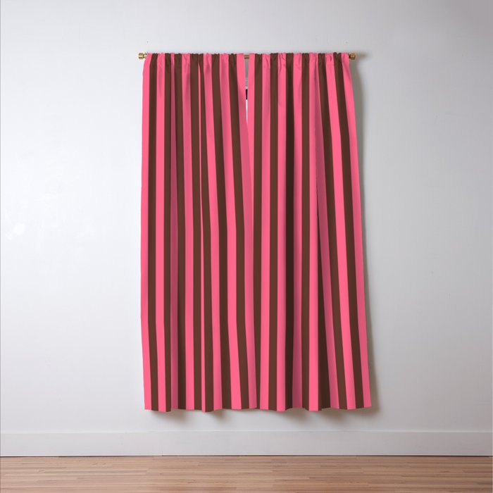 Narrow Stripes Vertical Pattern in Pink and Brown Window Curtain Gallery Image 3