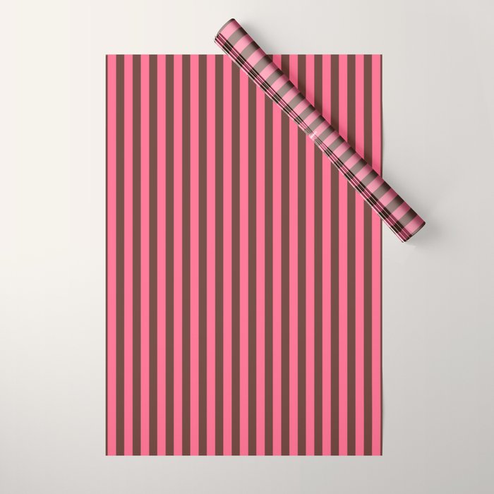 Narrow Stripes Vertical Pattern in Pink and Brown Wrapping Paper Gallery Image 1