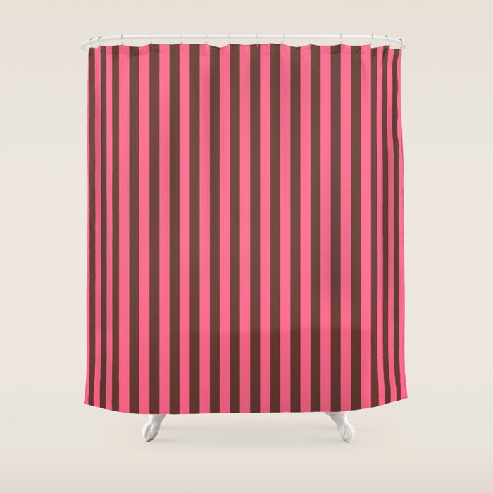 Narrow Stripes Vertical Pattern in Pink and Brown Shower Curtain Gallery Image 1