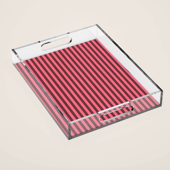 Narrow Stripes Vertical Pattern in Pink and Brown Acrylic Tray Gallery Image 1