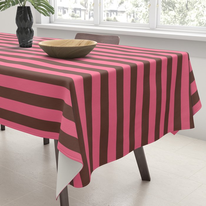 Narrow Stripes Vertical Pattern in Pink and Brown Tablecloth Gallery Image 3